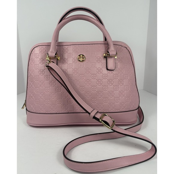 Giani Bernini Handbags - Giani Bernini Pink Signature Debossed Dome Satchel Hand Purse And Shoulder Strap